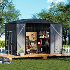 COMHOMA Shed Outdoor Storage Shed Metal,Lockable Doors Tool Sheds with Sloping Roof,Steel Garden Shed with Air Vent for Backyard,Patio,Lawn,Poolside(Grey,8'x6')
