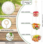 3 Tier Macrame Hanging Fruit Basket, Boho Vegetable Holder for Kitchen Food Storage with Hook, Bohemian Cotton Produce Multi Organizer, Plant Hanger Decor for Home Living Room Women Christmas Gift