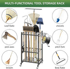 Garden Tool Organizer Stand with Wheels,Yard Tool Organizer for Garage with 2 Hooks, Rack Up to 42 Tools,Broom Holder & Garden Tool Rack for Shed, Patio, Outdoor Use
