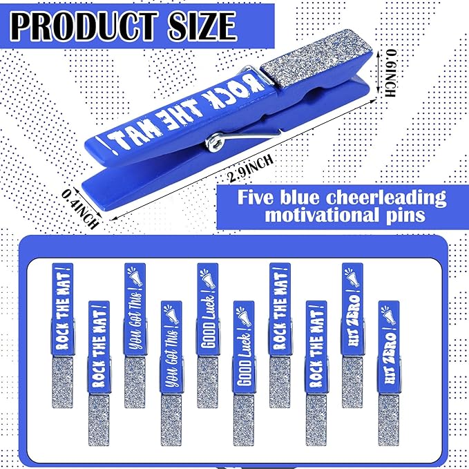 Kigeli 30 Pcs Spirit Clips Cheer Pins Cheerleader Gifts Clothes Pins for Backpacks Competition Glittered for Team Cheer Gifts Stuff Supplies Party Favors Accessories Bulk(Blue, Silver,Shiny)