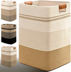 Laundry Hamper, 75L Tall Laundry Basket with Leather Handles, Rectangle Large Clothes Hamper for Organizing, Cotton Woven Laundry Baskets Storage Hampers for Bedroom, Nursery, Living Room