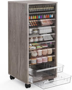 WOPITUES Storage Drawer Cart, Mobile Storage Cabinet, Makeup Storage with 10 Large Clear Drawers, Utility Wooden Rolling Cart on Wheels, for Cosmetic, Art Craft, Office Supplies, Toy, Grey