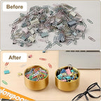 BTSKY 1 Pack Golden Paper Clip Holder, Stackable Paperclip Box Metal Storage Bowl for Office Supply Accessories, Round Small Storage Holder Cute Jewelry Organizer for Office Bathroom Vanity