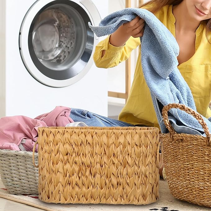 Cabilock Woven Toilet Paper Storage Basket with Handle 15.74X9.44X7.08In Imitation Rattan Organizer for Bathroom Kitchen Living Room Toilet Roll Holder