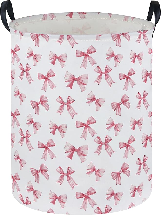Essme Kids Laundry Basket,Pink Hamper Waterproof Storage Bin for Girls, Pink Hamper,Gift Baskets(Pink Bowknot)