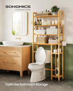 SONGMICS Over The Toilet Storage, 4-Tier Over Toilet Bathroom Organizer with Adjustable Shelves, 10.2 x 32.7 x 72.8 Inches, Space-Saving, Natural Beige UBTS017N01