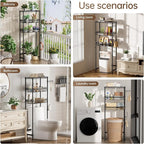 3-Tier Over-The-Toilet Storage Shelf,Heavy-Duty Adjustable Bathroom Rack with 2 Mesh Baskets,Toilet Paper Holder & Hooks,Space-Saving Organizer for Bathroom,10”D x 24”W x 66”H,Black