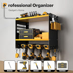 Power Tool Organizer Wall Mount with Charging Station, Tool Battery Holder with 4 Outlet Power Strip15 Min Assembly & Maximum 100lb Load by Heavy Duty Metal, 4 Slots for Cordless Drill
