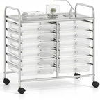 COSTWAY 12-Drawer Rolling Storage Cart, Utility Storage Organizer Cart for Tools, Scrapbook, Paper, Craft, Multipurpose Art Supply Organizer on Wheels for Home Office School, Teacher, Clear