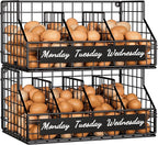 Egg Holder Countertop with 5 Dividers & Labels, 2 Tier Stackable Chicken Egg Baskets for Gathering Fresh Eggs, Egg Organizer for Countertop/Wall-Mounted, Black