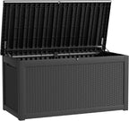 260 Gallon Waterproof Outdoor Storage Box, UV Resistant Resin Deck Box with Hydraulic Rod for Reinforced Stability, Perfect for Patio, Garden, and Pool, Striped Black