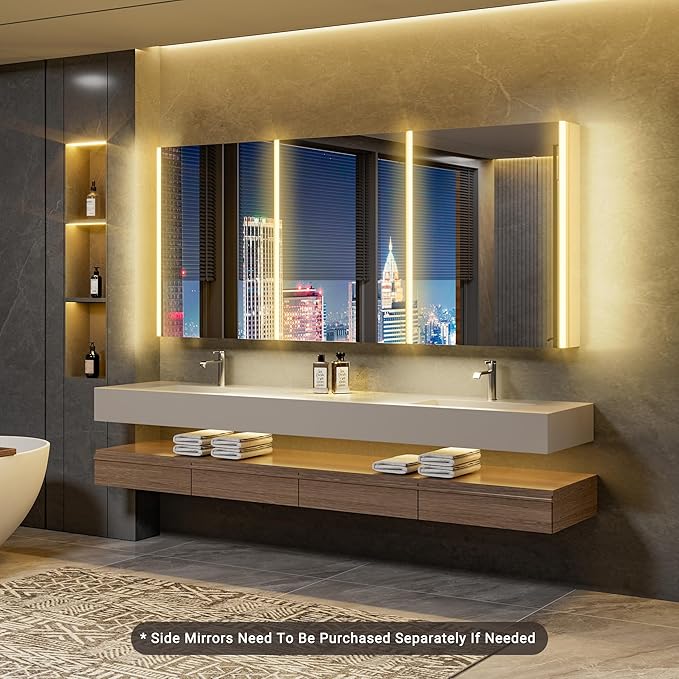 72x32 Lighted Medicine Cabinet Mirror with Magnifying & Night Lamp, 155° Soft-Close Hinge, Surface or Recessed Medicine Cabinet with Lights & Outlet, GFCI,Time Display& Inner Light,Hardwired