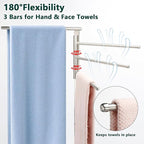 Standing Towel Rack, 304 Stainless Steel Towel Holder Stand with Weighted Marble Base, Floor Bath Towel Racks for Bathroom, Pool, Outdoor with 3 Swivel Towel Arms, Brushed Nickel