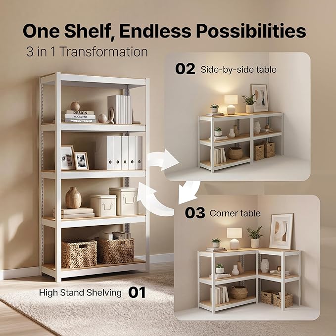 HOMEDANT House 5 Tier 24.1" W Laminated Metal Shelving Unit Adjustable Storage Utility Rack Heavy Duty Shelves Organization Multipurpose Shelf Kitchen Garage Pantry Closet 1 Pack | House, Adjustable, Utility Rack, Shelves, Organization, Multipurpose