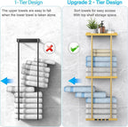 Towel Rack for Bathroom, Wall Mounted Vertical Rolled Towel Storage Organizer Holder with Shelf, Holds Up 6 Large Bath Sheets, Gold Large Size