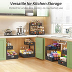 Under Sink Organizer, 2-Pack Pull Out Cabinet Organizer 2 Tier Metal Slide Out Storage Shelf Rack, L-Shaped Adjustable Height,Mesh Sliding Drawer for Kitchen, Bathroom, Laundry, Pantry, Black, XL