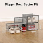 X-Large Shoe Storage Box, 15 Pack Clear Plastic Stackable Shoe Organizer for Closet, Interlocking Design Shoe Container Bins for Sneakers, Foldable Shoe Rack with Lids, Black