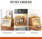 GHWIE Large Bread Box, Easy Access & Cleaning - Bamboo Bread Box for Kitchen Countertop with Acrylic Door (Natural, Large)