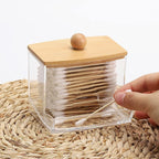 Tbestmax 10oz Qtip Holder Dispenser with Bamboo Lids, Big Clear Bathroom Organizer Accessories Decor for Storage-Qtips Cotton Ball Holder Apothecary Jars, Cotton Swabs, Floss Container