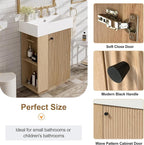 21.6" Small Fluted Bathroom Vanity with Sink,Soft Closing Doors and Storage Shelves,Natural Wood Single Bathroom Sink Cabinet Combo Freestanding, Natural Wood