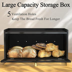 Black Bread Box for Kitchen Countertop - Modern bamboo Bread box with Window Bread Storage Container