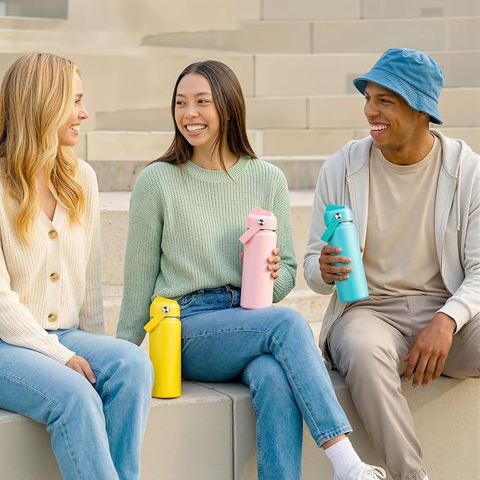 18oz Insulated Stainless Steel Water Bottle, Wide Mouth Double Wall Vacuum, Silicone Straw, Sweat & Leak Proof, BPA Free Insulated Water Flask for Travel, Keep Cold 24h Hot 12h, Yellow