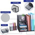 Topwey Desk Organizer, File Organizer for Desk with 2-Tier Paper Letter Tray, Drawer and 2 Pen Holder, Mesh Desktop Organization with Magazine Holder for Office Supplies