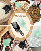 2-Pack Dog Food Scoop 1 Cup, Plastic Pet Food Measuring Scoop With Measuring Lines (1/2 & 1 Cup Markings) for Dogs, Cats, Fish, Bird（Black and Green)