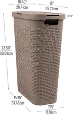 Mind Reader Slim Laundry Hamper with Lid, 40L Clothes Basket, Premium Wicker Design, Plastic, Tan