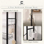 CAPHAUS Over The Toilet Storage, 4-Tier Bathroom Organizer, Freestanding Toilet Shelf, Multifunctional Space Saver Toilet Rack with 4 Hooks, Laundry Organizer, Plant Stand for Balcony (Marble White)