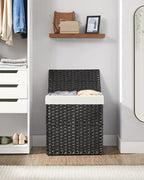 SONGMICS Laundry Hamper with Lid, 110L Clothes Hamper with 2 Removable Liner Bags, 6 Mesh Bags, Wicker Laundry Basket, Double Laundry Hamper for Laundry Room, 13 x 22.4 x 23.6 Inches Black ULCB52BK