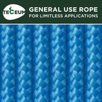 TECEUM Rope – 150 Feet x 1/4 Inch (7mm) – Sky Blue – Strong All-Purpose Utility Rope – Camping, Crafting, Flag Pole, Indoor & Outdoor – Polypropylene Nylon Poly Lightweight Diamond Braided Cord