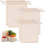 6 Pack Reusable Produce Bags Washable Reusable Bags Cotton Mesh Produce Bag Double-Stitched with Drawstring Vegetable Bag for Refrigerator for Farmer Market Beach Fruit Grocery Shopping （2L、2M、2S）