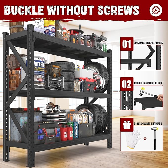 67" W Garage Shelving 4000BS Garage Shelving Heavy Duty Storage Shelves, 3 Tier Metal Shelves, Adjustable Industrial Shelf for Warehouse, Basement, Pantry 63.0" H x 67" W x 19.7" D
