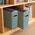 6 Pack Letter Size File Storage Box Collapsible，Fabric Hanging File Folders Organizer, Portable Office Document Holder with Metal Handle, Smooth PVC Rails, Green
