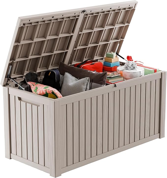 190 Gallon Deck Box Large Outdoor Storage Box Waterproof for Patio Furniture,Outdoor Cushions,Garden Tools and Pool Supplies,Weatherproof(Grey,190Gallon)