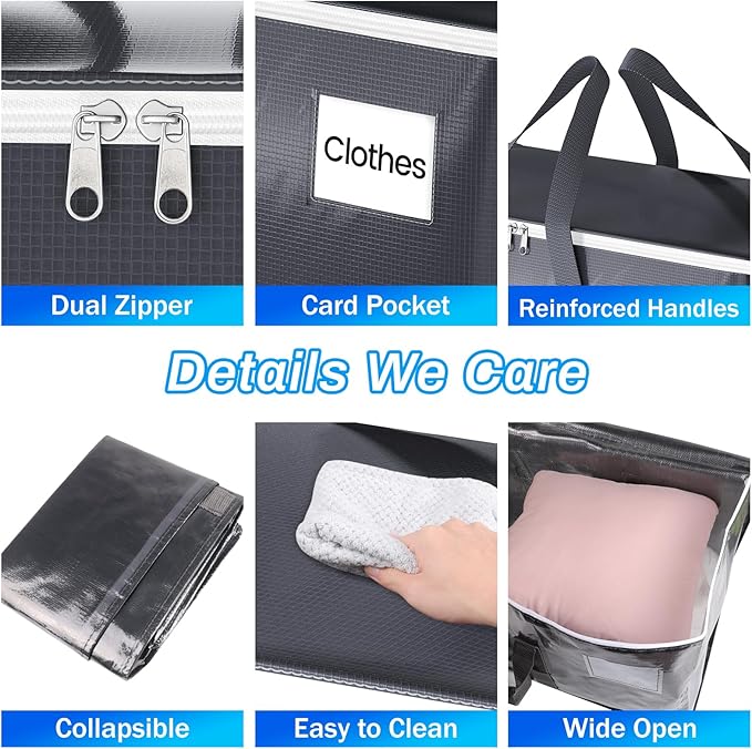 4 Pack Moving Bags Heavy Duty, Moving Boxes, Storage Bags with Zipper & Handles & Tag for College & Dorm Moving Supplies Grey Laundry Hamper Bag, Foldable Space-saving Totes (125L, Grey)