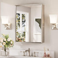 Keonjinn Medicine Cabinet Mirror 20" x 26", Assembly Needed, Brushed Nickel Bathroom Medicine Cabinet with Mirror, Beveled Framed, Surface Wall-Mounted or Recessed, Shelves Adjustable