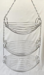 3 Tier Fruit Bowl Fruit Basket for Kitchen, Hanging Kitchen Storage Organizer, Detachable Design Chrome Wire with Metal Ceiling Hook Multipurpose Countertop Organizer for Vegetables Fruits Plants