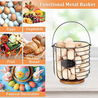 6.5'' Farmhouse Egg Basket for Gathering Fresh Eggs, Metal Egg Holder Countertop for Chicken Eggs, Round Metal Wire Basket with Handle & Wooden Base, Vintage Kitchen Decor(Style 2-Lantern)