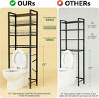 4-Tier Bathroom Organizer Shelf Over The Toilet Storage Cabinet with Feet Pad Over The Toilet Storage Rack with Adjustable Shelf and Basket Bathroom Shelves Above Toilet Bathroom Shelves