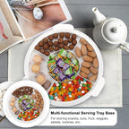 BSTKEY Portable Cake Carrier with Lid and Handle, Cake Turntable + Cupcake Storage Tray for Transport, 10" Round Cake Container Holder with Two Sided Base for Pies Nuts Fruit Cookies, White
