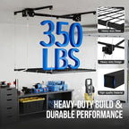 4x4 FT Overhead Garage Lifting Storage Rack, 350 lbs Capacity & 79"Lifting, Metal Garage Ceiling Rack, Adjustable Storage System with Safety Lock