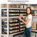 iSPECLE Expandable Can Organizer for Pantry, Large Capacity 60 Cans Can Storage Organizer Pantry Rack, Auto Rolling Dispenser & Stackable Metal Wire Holder for Deep Pantry Shelves, Black
