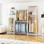 Ulif E7 Heavy Duty Garment Rack, Clothes Organizer and Storage Rack with Expandable Hangers, Metal Clothing Rack with 6 Wire Shelves, (52.3"-72") W x 14.5" D x 71.2" H, Load 838 LBS, White
