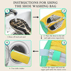 Dual Shoe Washing Machine Bag Holds 2 Shoes,Reusable Laundry Shoe Bag for Washer and Dryer 360° Deep Cleaning,Shoe Cleaning Bags with Built-in Brushes for Sneaker Tennis Shoes Drying Bags (Yellow)