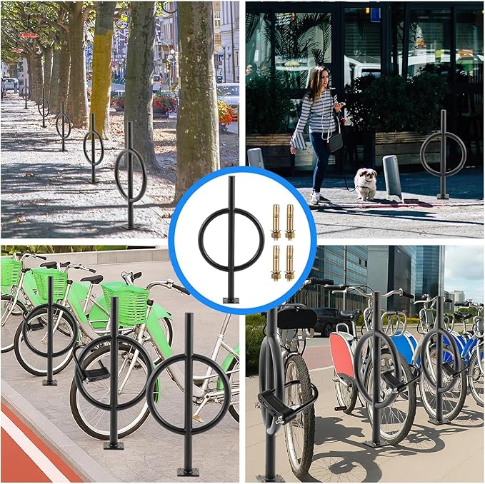 2 Bike Capacity Post and Ring Bike Rack Commercial Bicycle Rack 35" L Heavy Duty Galvanized Steel Bicycle Organizer Ground Parking Stand for Outdoor Garages Streets Yards Schools Sidewalks