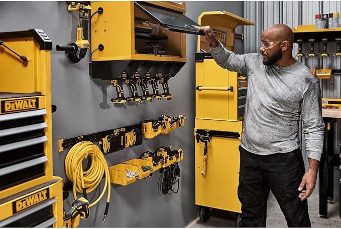 DEWALT Battery Organizer, Holds up to 4 Batteries, Mount Rail, Workshop Storage System Compatible (DWST82819)
