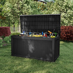 EasyUp 320 Gallon Outdoor Storage Box Waterproof, UV Resistant Resin Deck Box with Hydraulic Rod, Reinforced Stability for Patio, Garden, Rattan Black