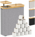 42L Toilet Paper Basket with Bamboo Lid, Toilet Paper Storage with Toilet Paper Holder & Non-Slip Mat for Bathroom Organizer, Holds up to 19 Regular Rolls or 14 Mega Rolls, Collapsible & Stackable